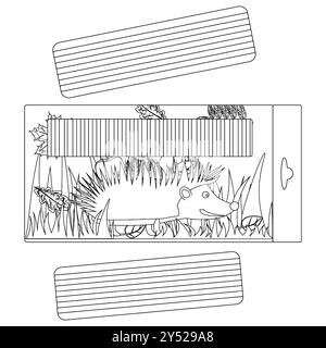 Monochrome Vektor-Illustration für eine Back-to-School-Thematik-Malbuchseite mit Plastilin in einer Naturumgebung mit einem Igel. Stock Vektor