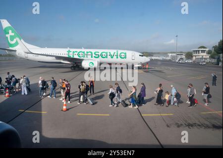 Perpignan, Frankreich. Flughafen mit Ryan Flug nach Stanstead Stockfoto