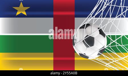 Fußball oder Fußball im Goal Net isoliert auf der Schattierten Flagge der Zentralafrikanischen Republik, Sportzubehör Ausrüstung zum Spielen, Meisterschaft Stock Vektor