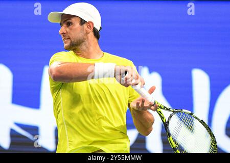 Chengdu, China. September 2024. Aleksandar VUKIC (aus) am 4. Tag der ATP 250 Chengdu Open 2024 im Sichuan International Tennis Centre. Quelle: Meng Gao/Alamy Live News Stockfoto