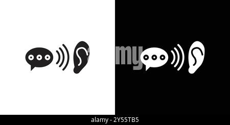 Active Listening Symbol Linear Logo Set Kollektion in Schwarz-weiß Stock Vektor