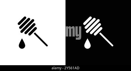 Lineare Logomarke Set-Kollektion mit Honiglöffel Icon in Schwarz und weiß Stock Vektor