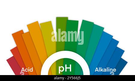 PH-Skalendiagramm, Ph-Skalenvektor-Grafik, Säure-Base, pH-Skala Infografik Säure-Basen-Balance, Indikatordiagramm saures alkalisches Maß, pH-Wert Stockfoto