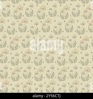 Dill-Blumen-Muster in Pastellfarben. Vektor organischer floraler nahtloser abstrakter Hintergrund Stock Vektor
