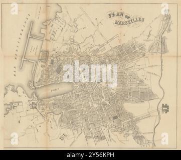 Stadtplan von Marseille, Frankreich. BRADSHAW 1853 alte antike Karte Stockfoto