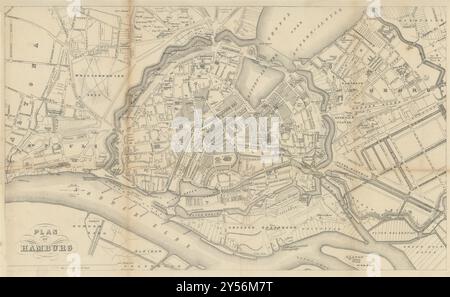 Stadtplan von Hamburg, Deutschland. BRADSHAW 1853 alte antike Karte Stockfoto