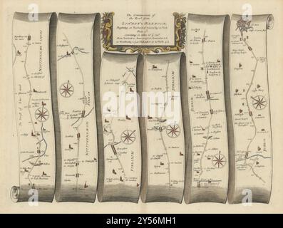 Tuxford - Bawtry - Doncaster - Wentbridge - York. OGILBY Road Map Nr. 7 1675 Stockfoto