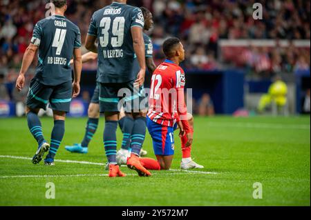 Samuel Lino während des Spiels zwischen Atlético de Madrid und RB Leipzig für die Champions League, Civitas Metropolitano, Madrid, Spanien Stockfoto