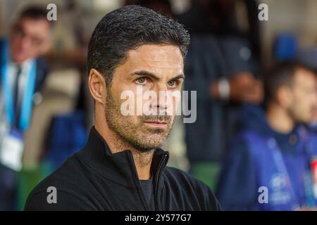 Bergamo, Italien. September 2024. Mikel Arteta, Manager des Arsenal FC, während Atalanta BC gegen Arsenal FC, UEFA Champions League - Gewiss Stadium. Quelle: Alessio Morgese/Alessio Morgese/Emage/Alamy Live News Stockfoto