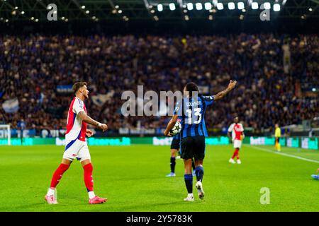 Bergamo, Italien. September 2024. Ederson, Atalanta BC gegen Arsenal FC, UEFA Champions League - Gewiss Stadium. Quelle: Alessio Morgese/Alessio Morgese/Emage/Alamy Live News Stockfoto