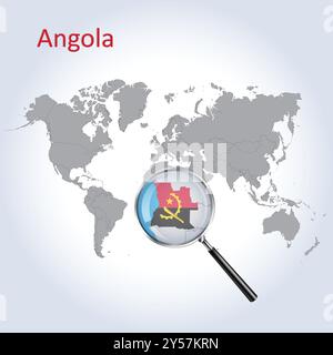 Angola vergrößerte Karte und Flagge, Angola Vergrößerung Karten, Vektorgrafik Stock Vektor