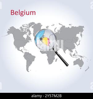 Belgien vergrößerte Karte und Flagge, Belgien Vergrößerungskarten, Vektorgrafik Stock Vektor