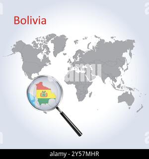 Bolivien vergrößerte Karte und Flagge, Bolivien Vergrößerungskarten, Vektorgrafik Stock Vektor