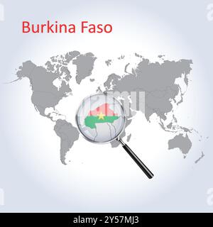 Burkina vergrößerte Karte und Flagge, Burkina Vergrößerung Karten, Vektorgrafik Stock Vektor