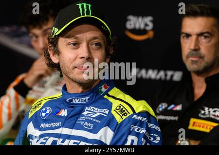 Monza, Italien. September 2024. Valentino ROSSI (ITA), der für DAS TEAM WRT #46 fährt, nimmt an der Pressekonferenz der Fanatec GT World Challenge Runde 8 2024 im Autodromo Nazionale in Monza (Italien) Teil. Quelle: Riccardo Righetti/Alamy Live News Stockfoto