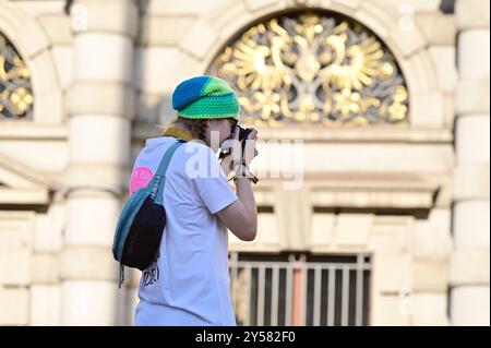 Wien, Österreich. September 2024. Klimaanschlag von Fridays for Futures im Lichte der Hochwasserkatastrophe in Österreich Stockfoto