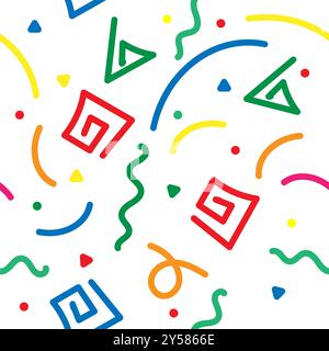 Einfache kindische Kulisse. Farbenfrohes, nahtloses Linienmuster. Kreativer, minimalistischer Kunsthintergrund für Kinder oder trendiges Design mit Stockfoto