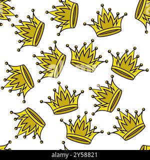 Nahtloses Muster mit goldener Krone. Einfaches Kronendesign mit Queen- oder King-Gelb-Krone. Königliches kaiserliches Krönungssymbol. Stock Vektor