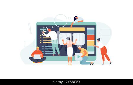 Team of People Website-Entwicklung. SEO-Spezialist, Designer, Programmierer und Vektorillustration für Content Manager Stock Vektor