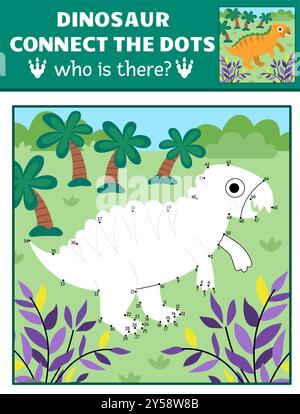 Vektor-Punkt-zu-Punkt und Farbeffekt mit Iguanodon, farbiger prähistorischer Szene. Dinosaurier verbinden das Punktspiel für Kinder mit niedlichen alten Tieren. Stock Vektor