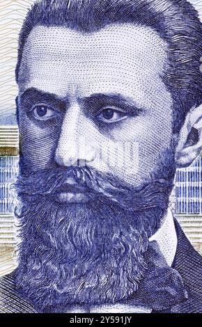 Theodor Herzl (1860-1904) auf 10 SHEQALIM-1988-Banknote aus Israel. Jüdischer österreichisch-ungarischer Journalist und Vater des modernen politischen Zionismus und Stockfoto