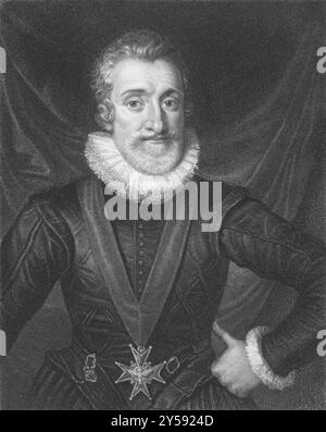 Heinrich IV. (1553-1610) über den Kupferstich aus den 1800er Jahren König von Frankreich von 1589 bis 1610. Kupferstich von T. Woolnoth und Veröffentlichung in London von Charles Knight Stockfoto