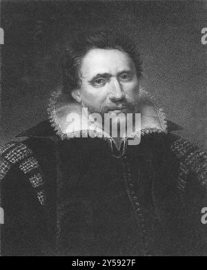 Ben Jonson (1572-1637) über den Kupferstich aus den 1800er Jahren Englischer Renaissance-Dramatiker, Dichter und Schauspieler. Kupferstich von E. Scriven und Veröffentlichung in London von C. Stockfoto
