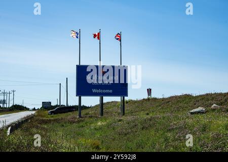 Willkommen in der Provinz Neufundland & Labrador auf NL 100 in Argentia, Placentia, Neufundland & Labrador, Kanada Stockfoto