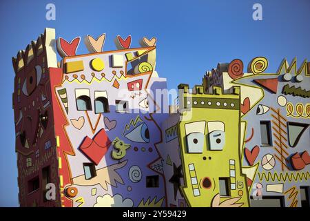 Happy Rizzi House, entworfen vom Künstler James Rizzi in Pop Art Gemälden, Detail der Fassade, Braunschweig, Niedersachsen, Deutschland, Europa Stockfoto