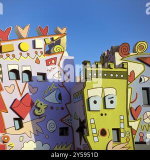 Happy Rizzi House, entworfen vom Künstler James Rizzi in Pop Art Gemälden, Detail der Fassade, Braunschweig, Niedersachsen, Deutschland, Europa Stockfoto