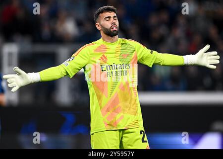 Bergamo, Italien. September 2024. Gewiss-Stadion, 19.09.24: David Raya (22 Arsenal) während der UEFA Champions League, Ligaspiel zwischen Atalanta BC und Arsenal FC im Gewiss-Stadion in Bergamo, Italien Fußball (Cristiano Mazzi/SPP) Credit: SPP Sport Press Photo. /Alamy Live News Stockfoto