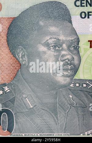 Murtala Mohammed (1938-1976) auf 20 Naira-2009-Banknote aus Nigeria. Militärherrscher von Nigeria im Jahr 1975-1976 Stockfoto