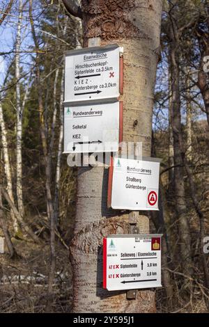 Beschilderung der Wanderwege im Harz Selketal Stockfoto