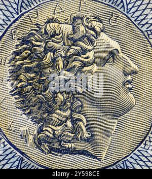 Alexander der große (356–323 v. Chr.) auf 1000 Drachmai 1941-Banknote aus Griechenland. König von Mazedon, ein Staat im nördlichen antiken Griechenland und Schöpfer eines von ihnen Stockfoto