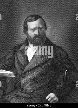 Friedrich Kapp (1824-1884) über den Stich von 1859. Deutsch-amerikanischer Anwalt, Schriftsteller und Politiker. Stich von Bauer und Veröffentlichung in Meyers Konversat Stockfoto