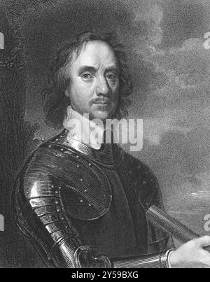 Oliver Cromwell (1599-1658) über den Stich aus den 1800er Jahren Englischer Militär- und politischer Führer, der vor allem dafür bekannt ist, dass er England zu einem machte Stockfoto