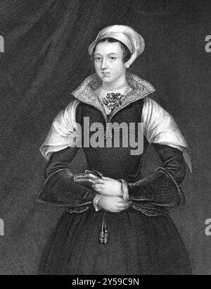 Lady Jane Grey (1536/1537-1554) auf Gravur von 1838. Auch bekannt als die Nine Days Queen, war sie eine englische Adlige, die den englischen Thron besetzte Stockfoto