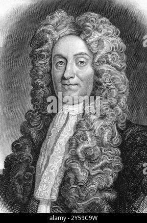 Sir Hans Sloane, 1. Baronet (1660-1753) über Stich aus den 1800er Jahren Ulster-Scot Arzt und Sammler. Graviert für die Naturforscher-Bibliothek Stockfoto