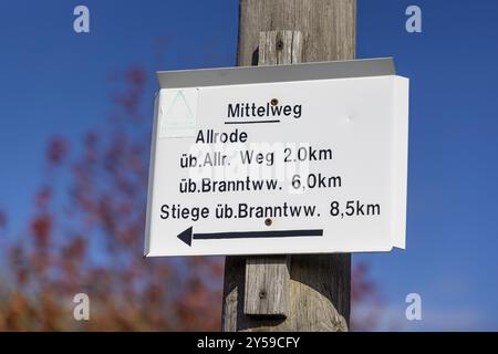 Wegweiser für die Wanderwege in den Harz Mountains Stockfoto