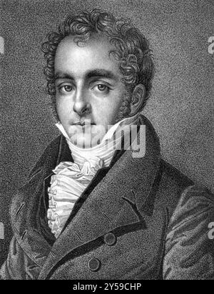 Casimir Pierre Perier (1777-1832) über den Stich von 1859. Französischer Staatsmann. Von unbekanntem Künstler graviert und in Meyers Konversations-Lexikon veröffentlicht, Stockfoto