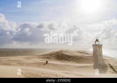 Sandsturm am Leuchtturm Rubjerg Knude in Nordjütland, Dänemark, Europa Stockfoto