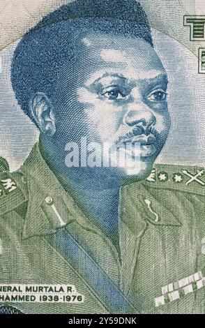 Murtala Mohammed (1938-1976) auf 20 Naira-2003-Banknote aus Nigeria. Militärherrscher von Nigeria im Jahr 1975-1976 Stockfoto