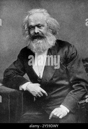 Karl Marx (1818-1883) auf antikem Druck von 1899. Deutscher Philosoph, Ökonom, Soziologe, Historiker, Journalist und revolutionärer Sozialist. Danach Stockfoto