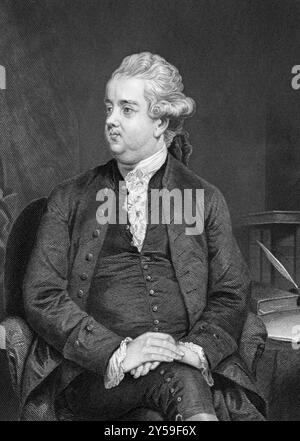 Edward Gibbon (1737-1794) über den Kupferstich von 1873. Englischer Historiker und Parlamentsabgeordneter. Graviert von A.. Chappel und veröffentlicht in der Portrait Gallery Stockfoto