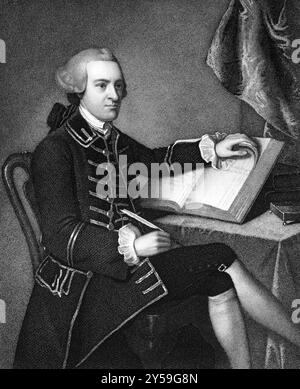 John Hancock (1737-1793) über den Kupferstich von 1835. Kaufmann, Schmuggler, Staatsmann und prominenter Patriot der Amerikanischen Revolution. Gravur von I.B.Forre Stockfoto