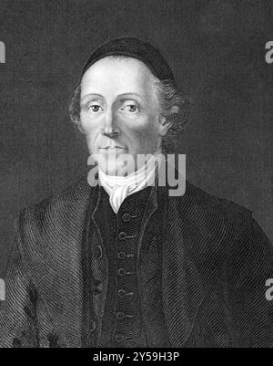 Johann Kaspar Lavater (1741-1801) über den Stich von 1859. Schweizer Dichter und Physiognomist. Gravur von C.. Mayer und veröffentlicht in Meyers Konversations-Lexi Stockfoto