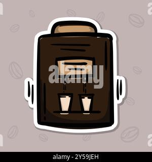 Einfache Abbildung einer Kaffeemaschine. Handgezeichnete Illustration für Aufkleber, Emblem, Etikett, Preisschild. Farbiges Symbol Stock Vektor