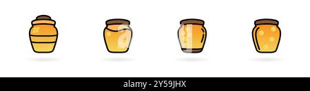 Ein Glas heller Honig. Lineares Symbol für Honigvektor. Umrisse von einem Glas Honig. Emblem für die Imkerei. Ein stilvolles Glas Honig. Vektorabbildung. Stock Vektor