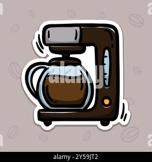 Einfache Abbildung einer Kaffeemaschine. Handgezeichnete Illustration für Aufkleber, Emblem, Etikett, Preis. Farbenfrohe Freizeit-Ikone Stock Vektor