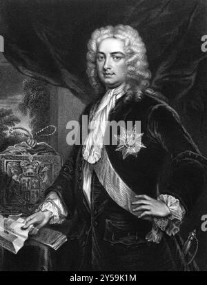 Robert Walpole, 1. Earl of Orford (1676-1745) auf Kupferstich von 1830. Britischer Staatsmann und erster Premierminister von Großbritannien. Gravur von H.. Robi Stockfoto